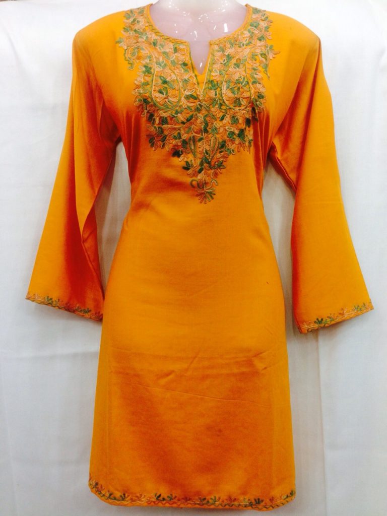 Orange kurti with neck design | Kashmir Market
